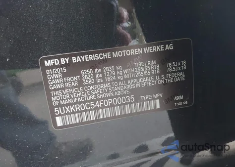 2015 BMW X5 xDrive35I from USA, damaged, VIN 5UXKR0C54F0P00035